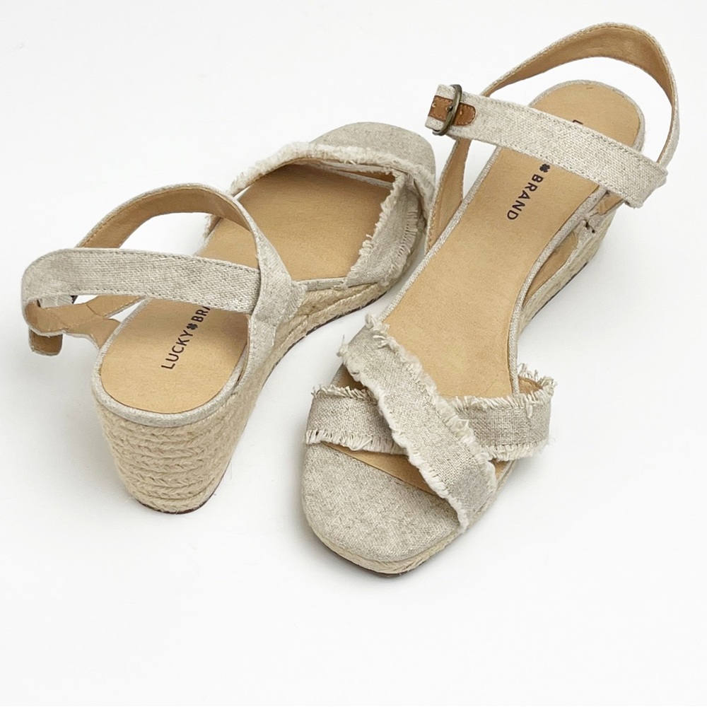 LUCKY BRAND Margaline Beige Adjustable Ankle Straps Espadrille Wedge Sandals 11